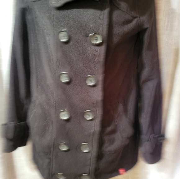 Esprit EDC Y2k Size M FLEECE Double Breasted Pea Coat high button Lapel black - Picture 8 of 15
